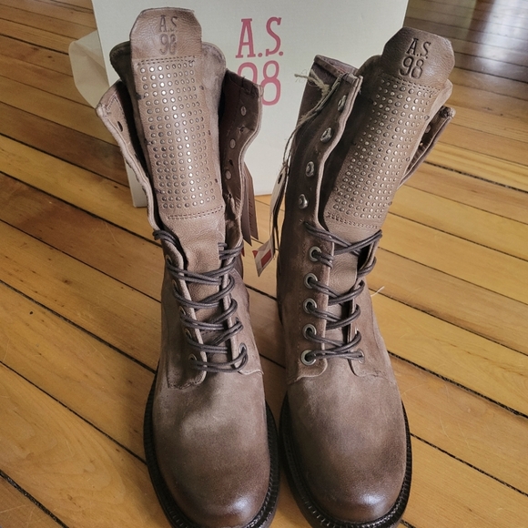 NIB A.S.98 Saunder Leather Combat Boots, Tobacco, Womens EU 40 - Picture 6 of 8